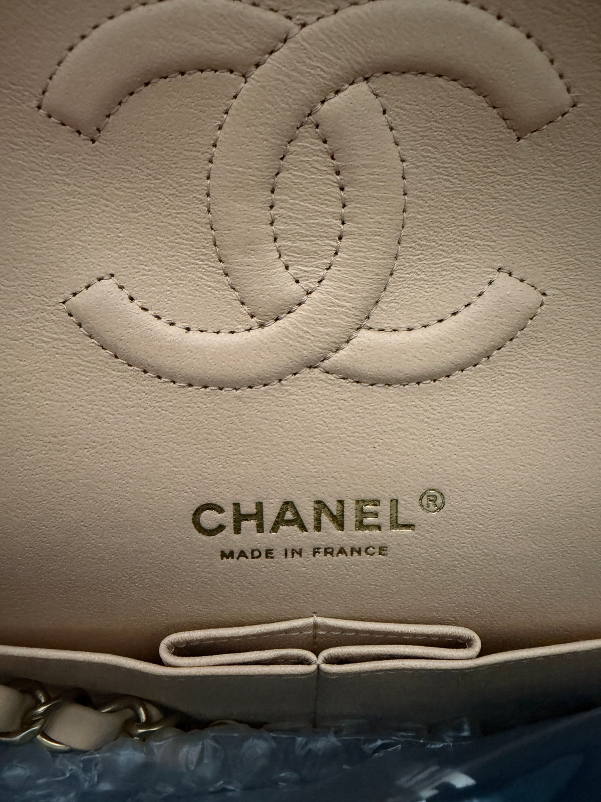 Chanel Beige Quilted Lambskin Medium Classic Double Flap Bag Handbag ad3