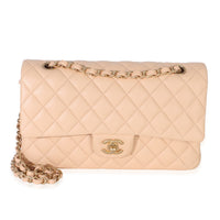 Chanel Beige Quilted Lambskin Medium Classic Double Flap Bag Handbag fv