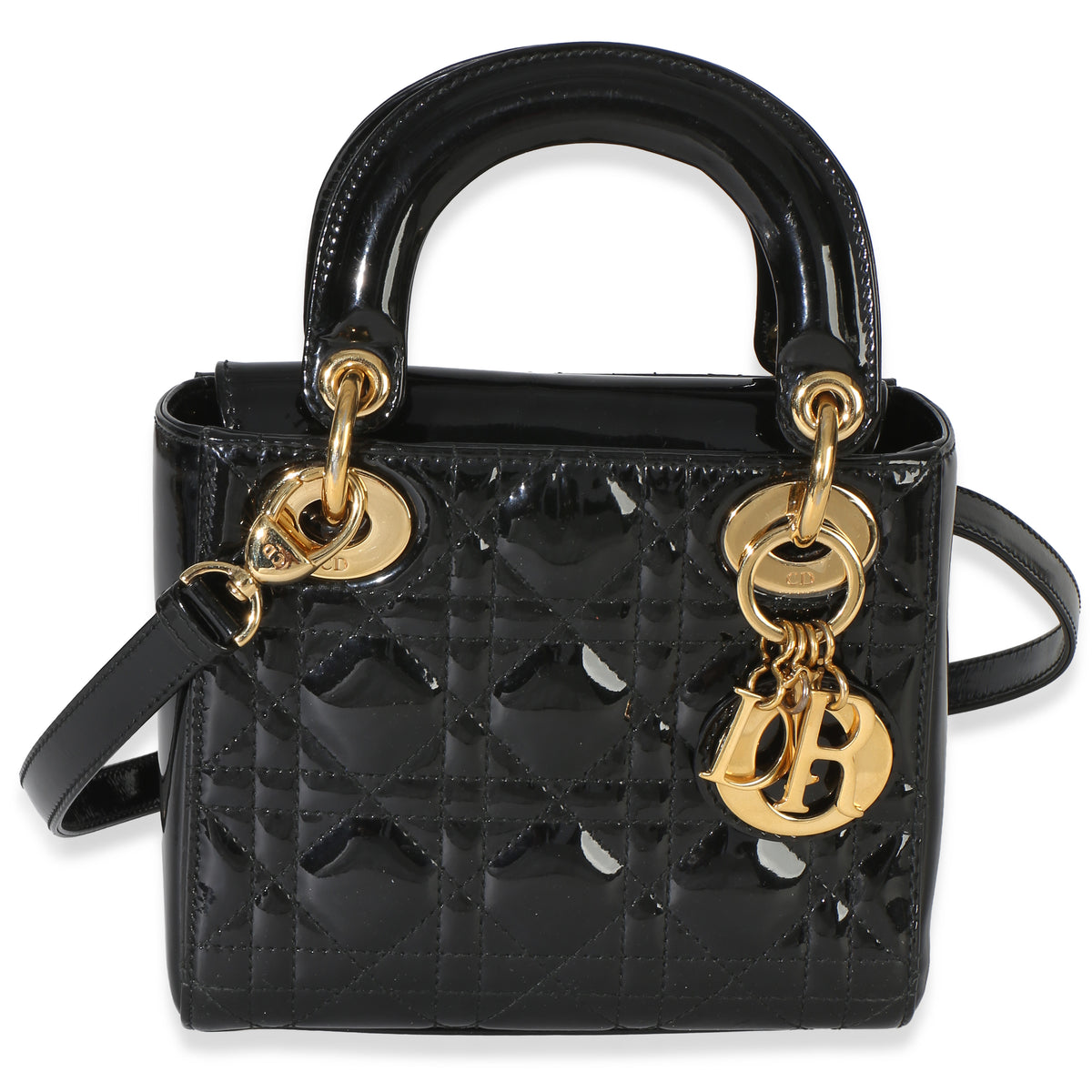 Christian Dior Black Patent Cannage Mini Lady Dior Handbag id
