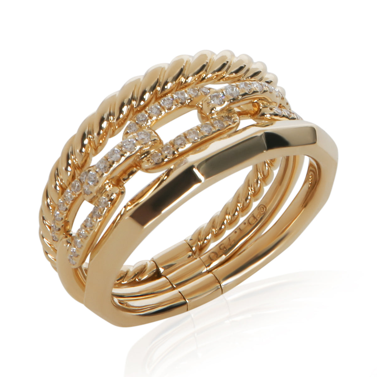 David Yurman Yellow Gold Diamond Stax Three Row Ring bv