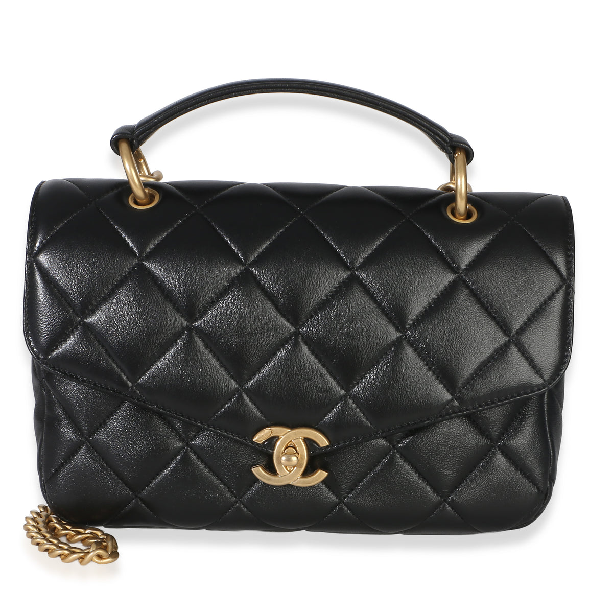Chanel Black Quilted Lambskin Top Handle Envelope Flap Bag Handbag fv
