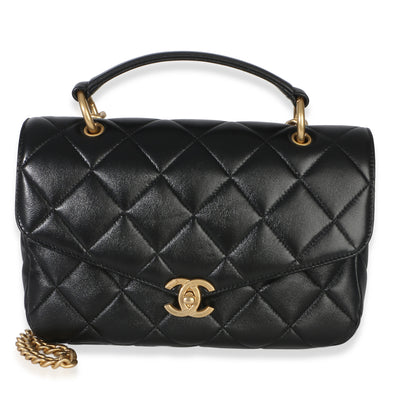 Chanel Black Quilted Lambskin Top Handle Envelope Flap Bag Handbag fv