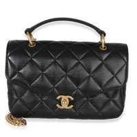 Chanel Black Quilted Lambskin Top Handle Envelope Flap Bag Handbag fv