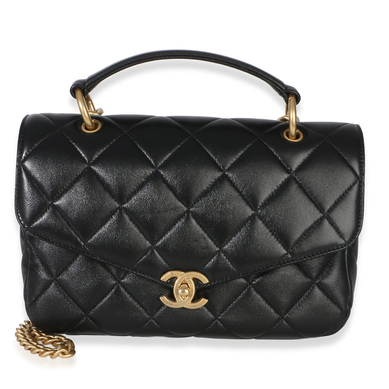 Chanel Black Quilted Lambskin Top Handle Envelope Flap Bag Handbag id