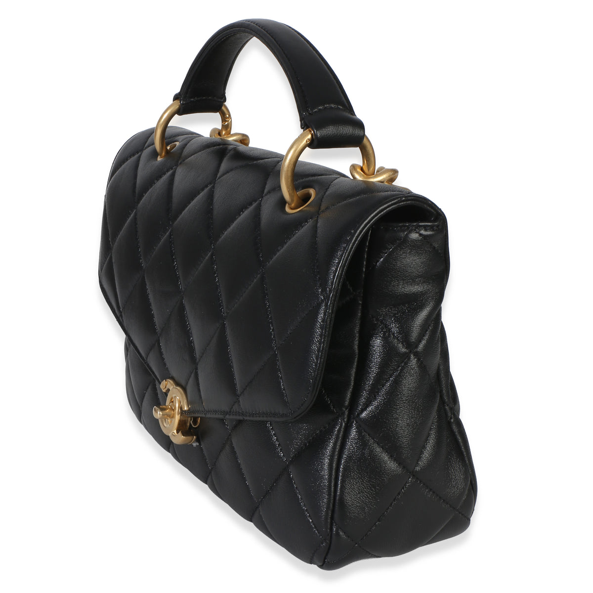 Chanel Black Quilted Lambskin Top Handle Envelope Flap Bag Handbag 2