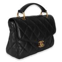 Chanel Black Quilted Lambskin Top Handle Envelope Flap Bag Handbag 3