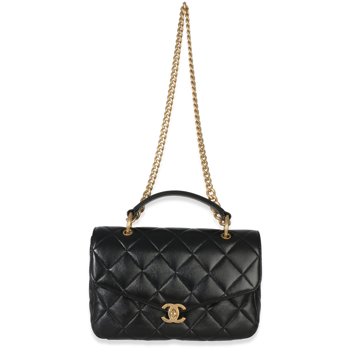 Chanel Black Quilted Lambskin Top Handle Envelope Flap Bag Handbag 8