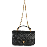 Chanel Black Quilted Lambskin Top Handle Envelope Flap Bag Handbag 8