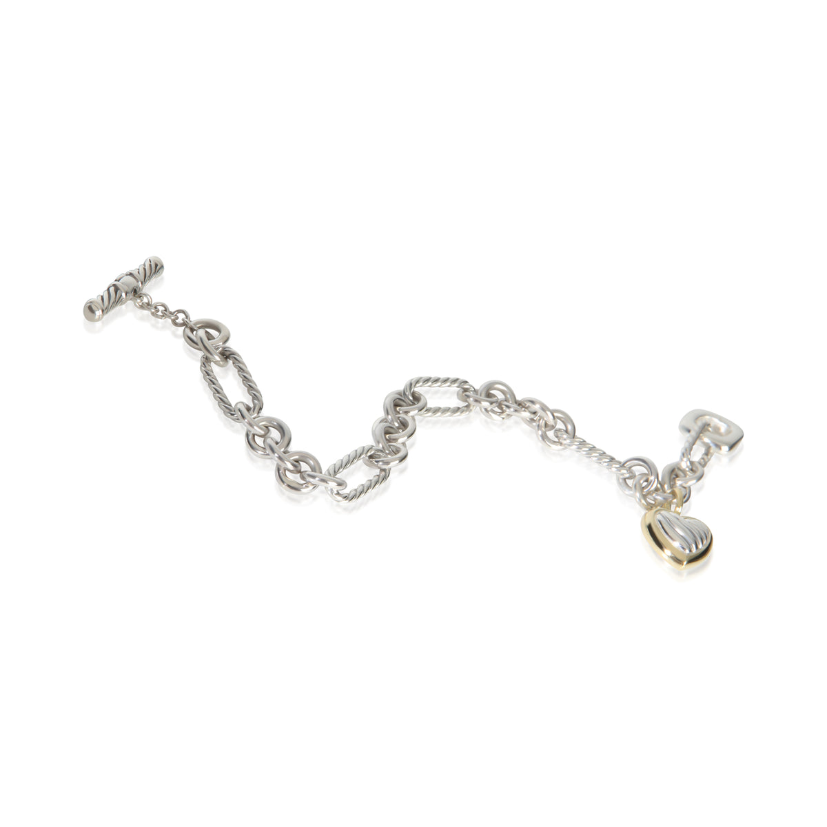 David Yurman Yellow Gold & Sterling Silver  Heart Charm Bracelet bv