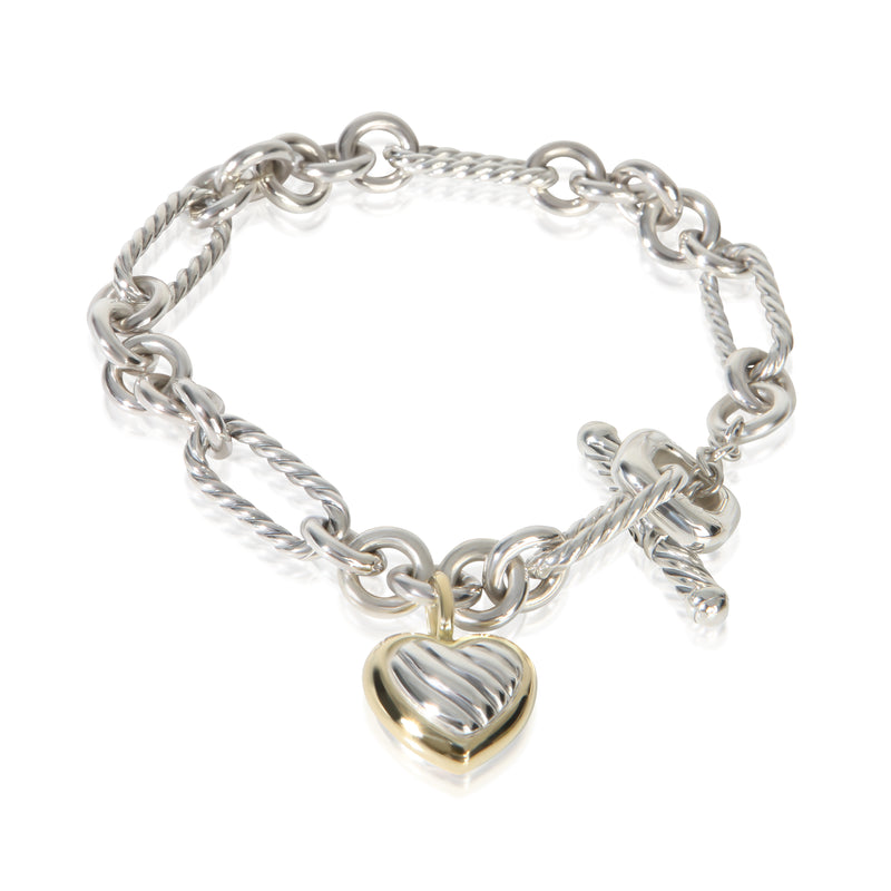David Yurman Yellow Gold & Sterling Silver  Heart Charm Bracelet fv