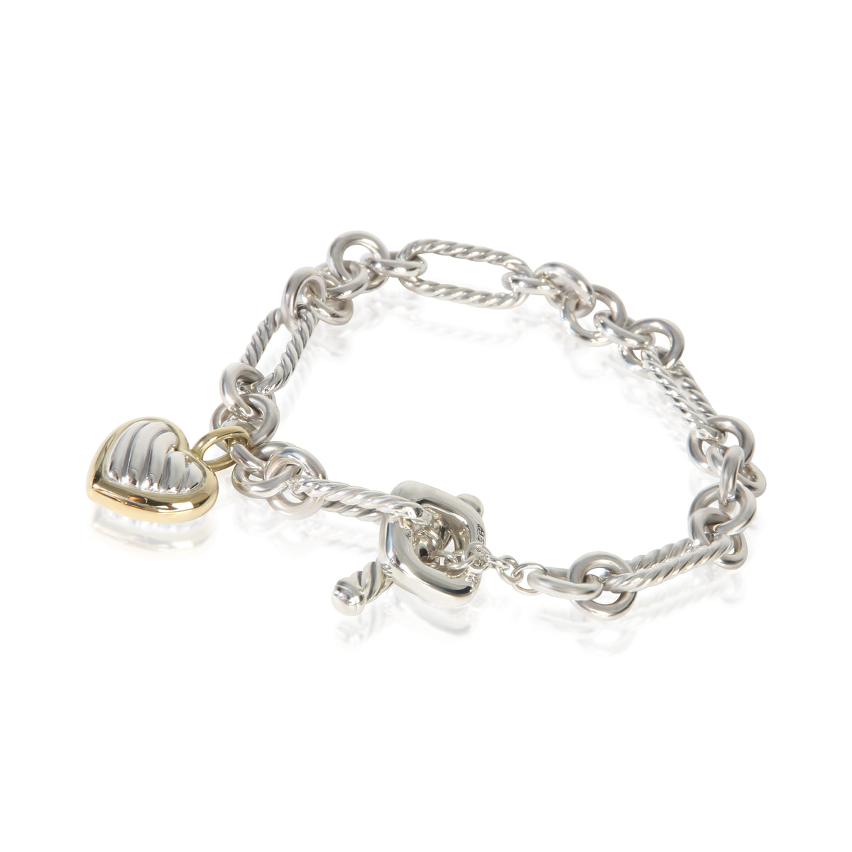 David Yurman Yellow Gold & Sterling Silver  Heart Charm Bracelet sv