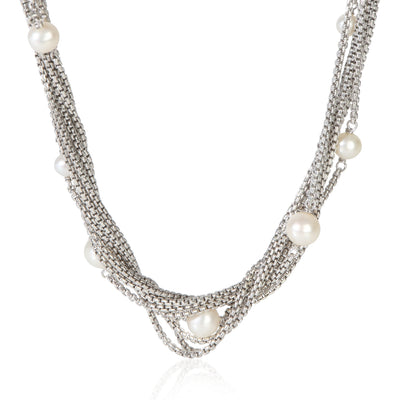 David Yurman Sterling Silver Pearl Multi Chain Pearl Station Necklace fv