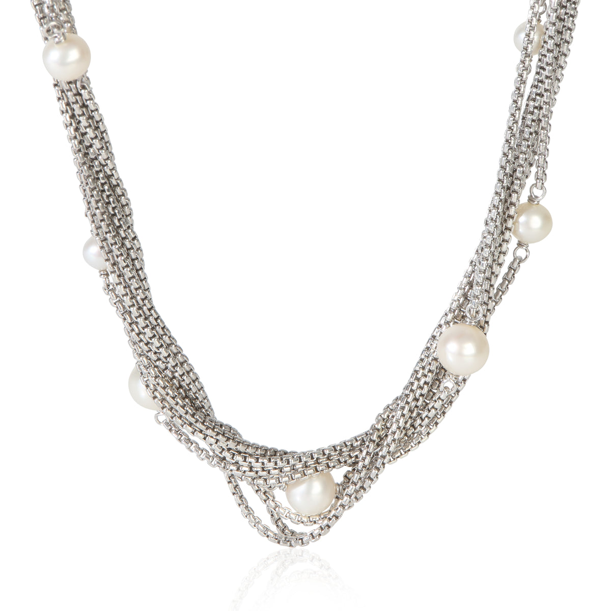 David Yurman Sterling Silver Pearl Multi Chain Pearl Station Necklace fv