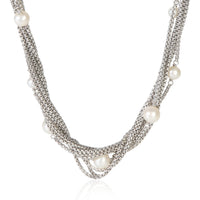 David Yurman Sterling Silver Pearl Multi Chain Pearl Station Necklace fv