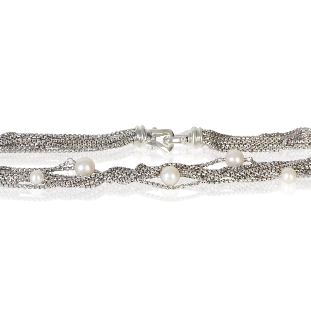 David Yurman Sterling Silver Pearl Multi Chain Pearl Station Necklace sv