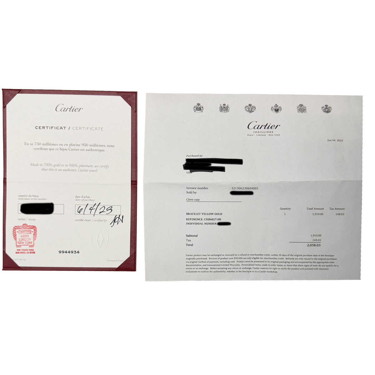 Cartier Yellow Gold  Love Bracelet box