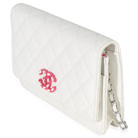 Chanel White Pink Quilted Caviar Woven CC Wallet On Chain Handbag 2