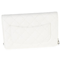 Chanel White Pink Quilted Caviar Woven CC Wallet On Chain Handbag 4