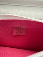 Chanel White Pink Quilted Caviar Woven CC Wallet On Chain Handbag ad4