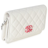 Chanel White Pink Quilted Caviar Woven CC Wallet On Chain Handbag 3