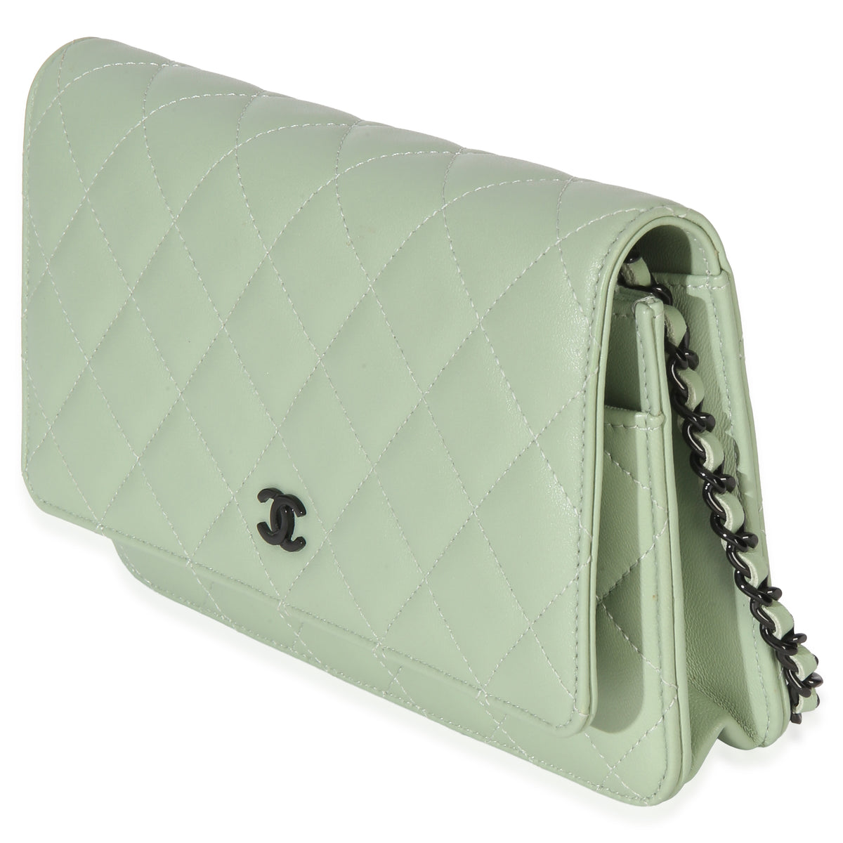Chanel Light Green Quilted Lambskin Classic Wallet On Chain Handbag 2