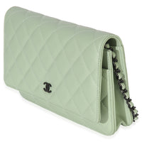 Chanel Light Green Quilted Lambskin Classic Wallet On Chain Handbag 2