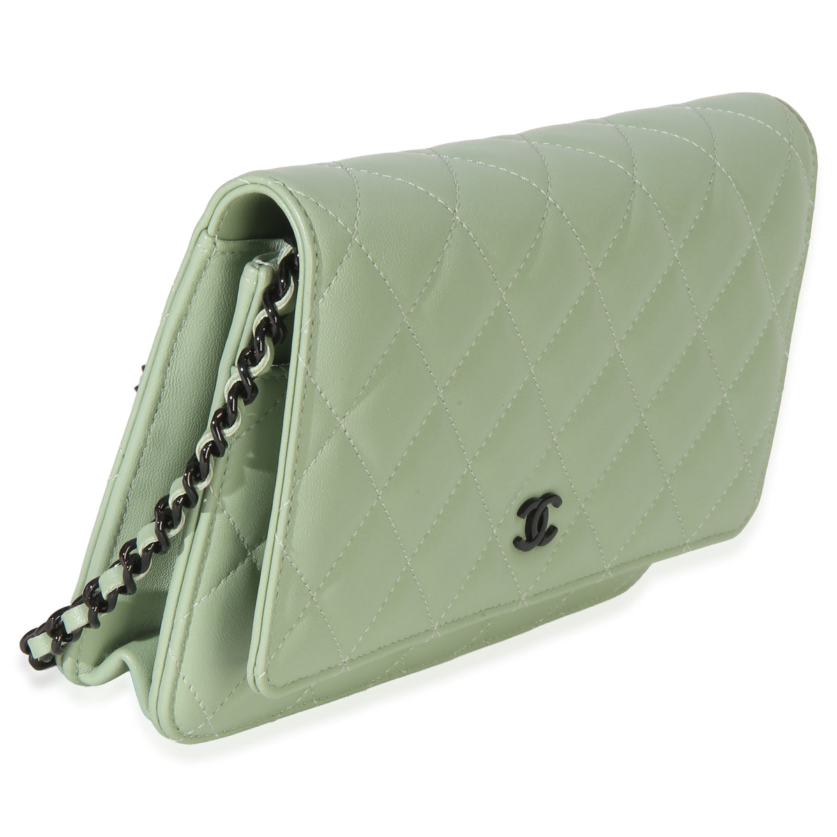 Chanel Light Green Quilted Lambskin Classic Wallet On Chain Handbag 3