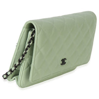 Chanel Light Green Quilted Lambskin Classic Wallet On Chain Handbag 3