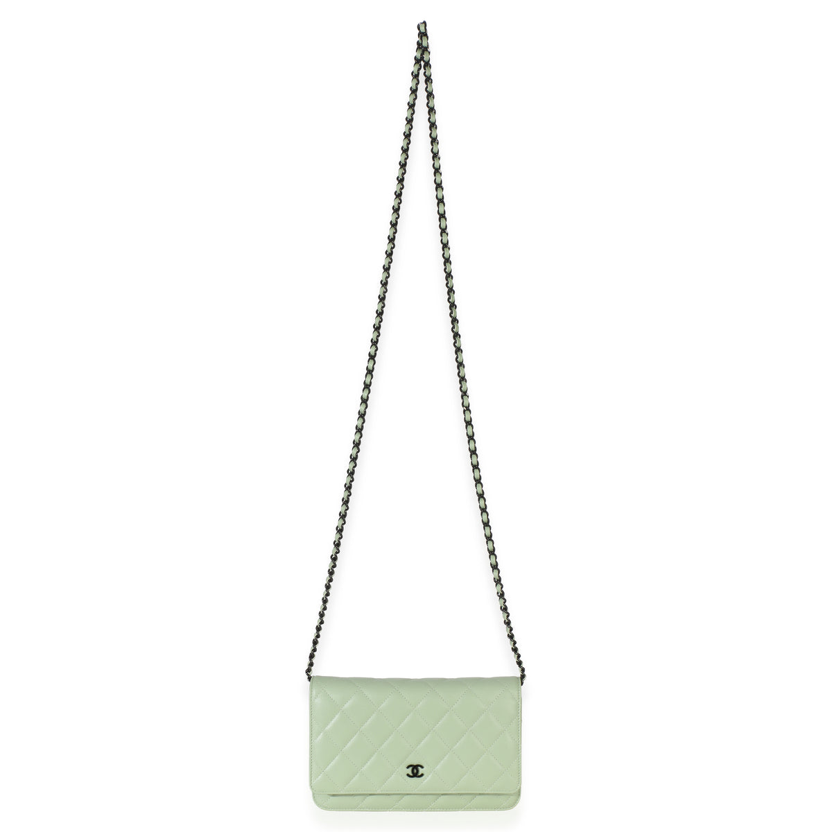 Chanel Light Green Quilted Lambskin Classic Wallet On Chain Handbag 8