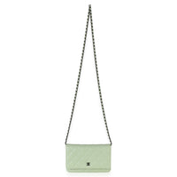 Chanel Light Green Quilted Lambskin Classic Wallet On Chain Handbag 8