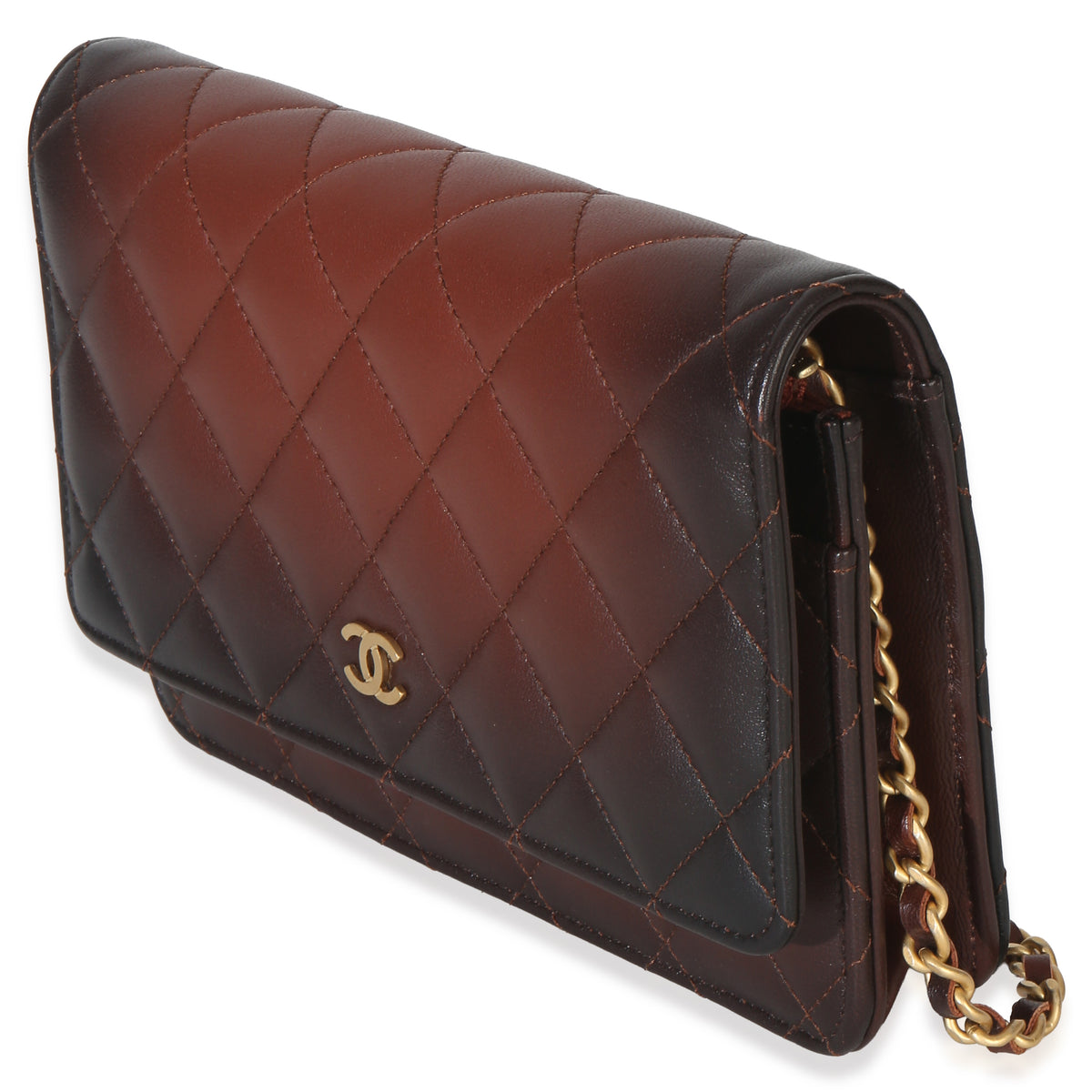 Chanel Brown Ombre Quilted Lambskin Classic Wallet On Chain Handbag 2