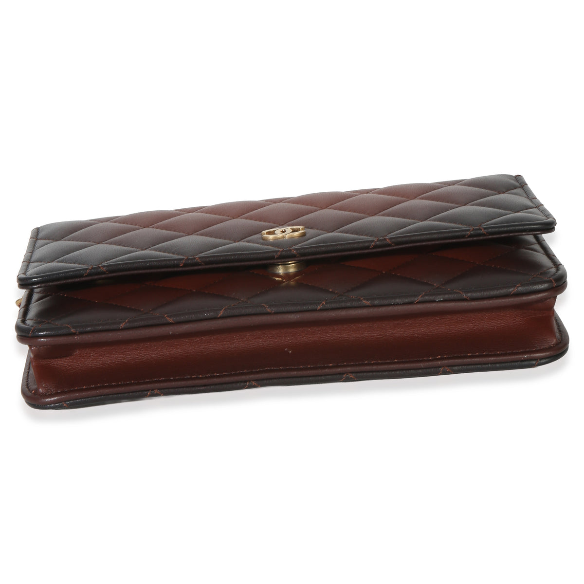 Chanel Brown Ombre Quilted Lambskin Classic Wallet On Chain Handbag 5