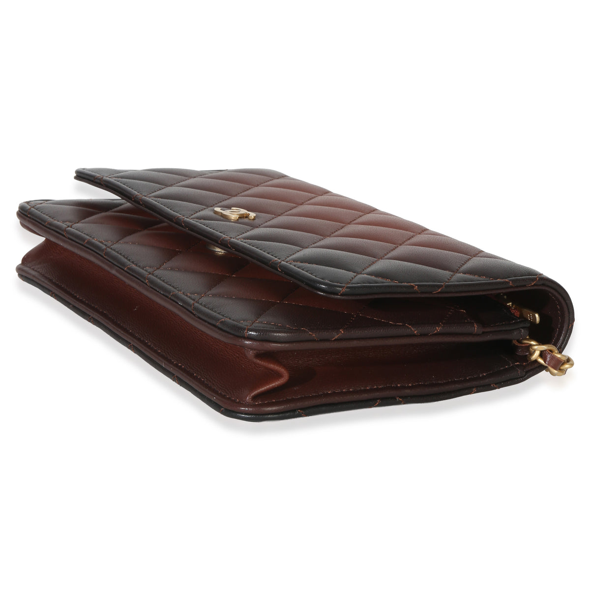 Chanel Brown Ombre Quilted Lambskin Classic Wallet On Chain Handbag 6