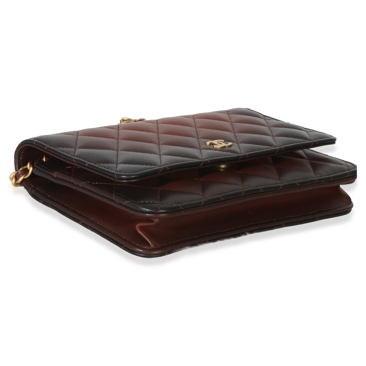 Chanel Brown Ombre Quilted Lambskin Classic Wallet On Chain Handbag 7
