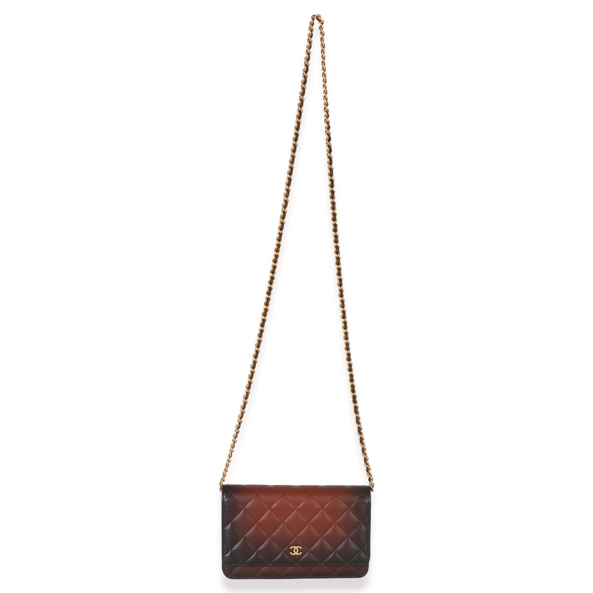 Chanel Brown Ombre Quilted Lambskin Classic Wallet On Chain Handbag 8