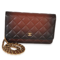 Chanel Brown Ombre Quilted Lambskin Classic Wallet On Chain Handbag fv