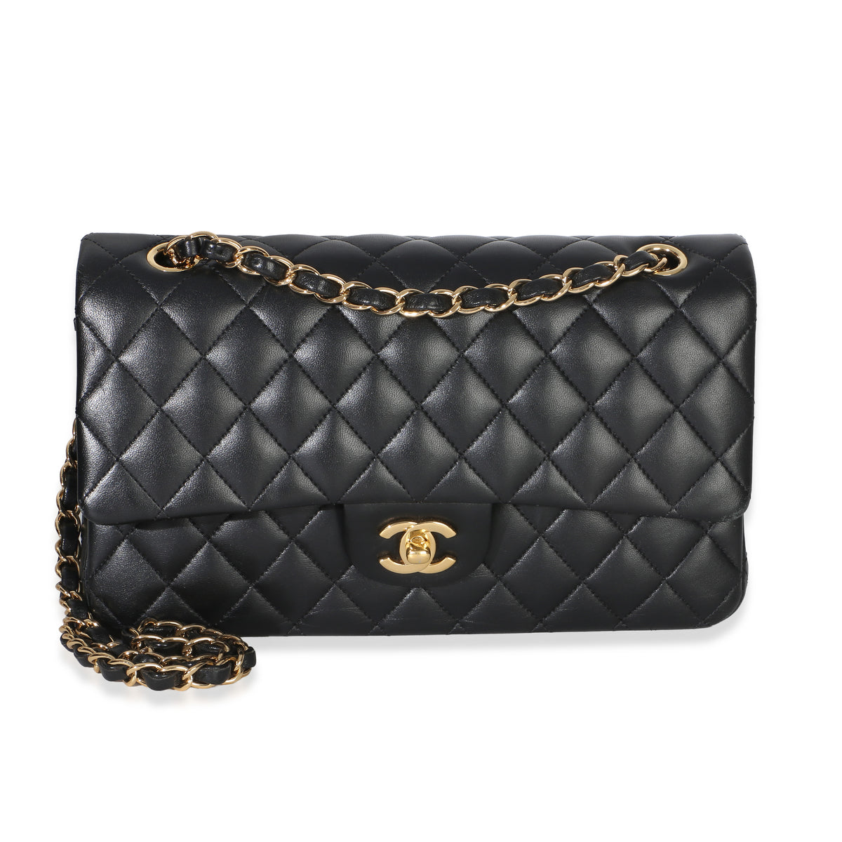 Chanel Black Quilted Lambskin Medium Classic Double Flap Bag Handbag fv