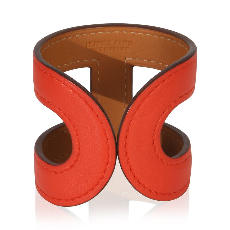 Hermès Rose Vermillon Ano Leather Cuff Bracelet fv