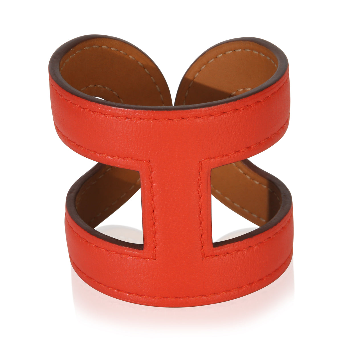 Hermès Rose Vermillon Ano Leather Cuff Bracelet pv