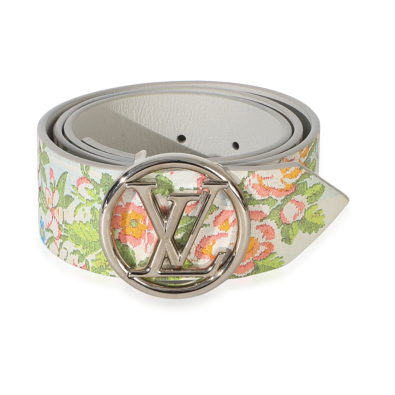 Louis Vuitton White Multicolor Floral LV 50mm Circle Belt 85/34 id