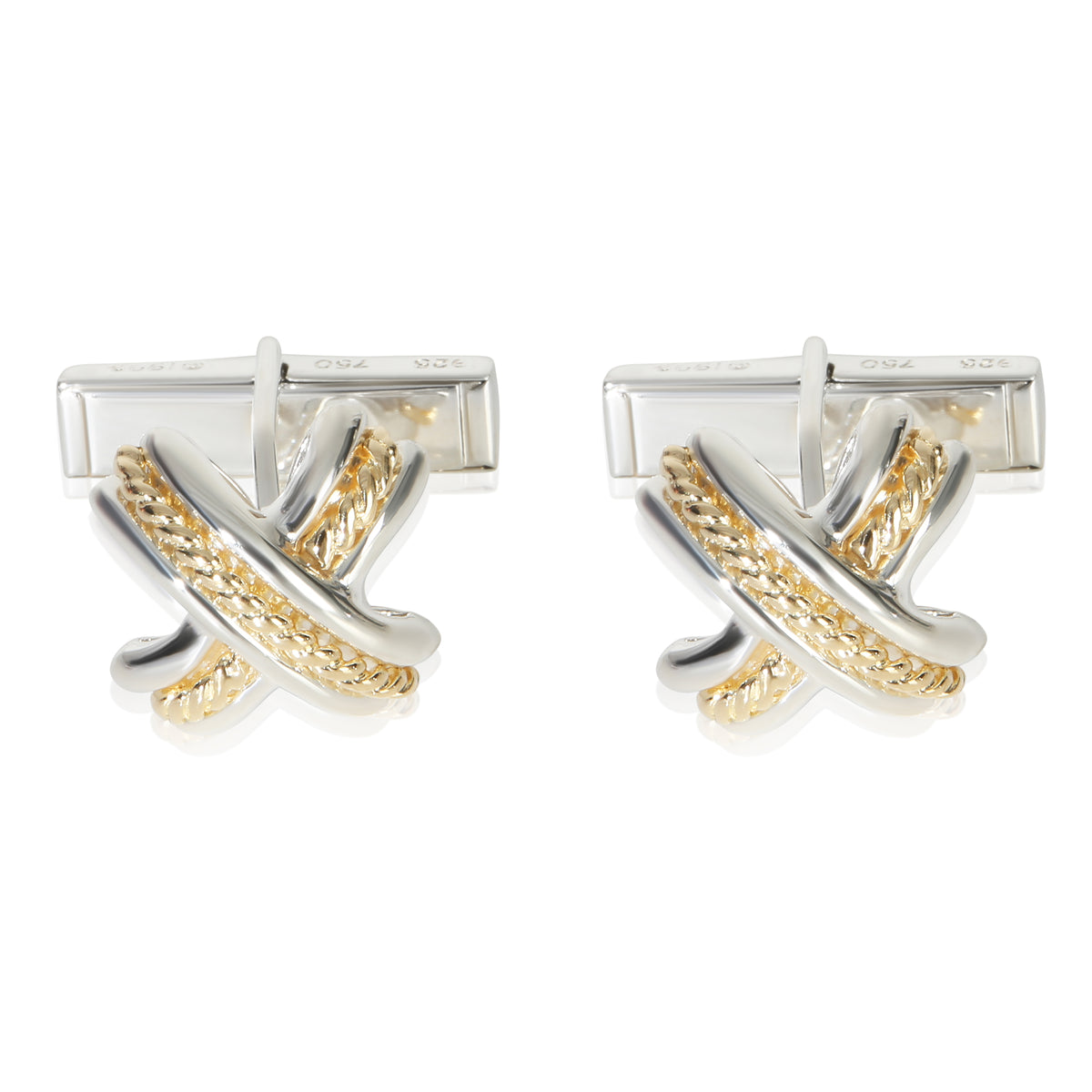 Tiffany & Co. Yellow Gold & Sterling Silver  Vintage 1992 Signature X Cufflinks fv