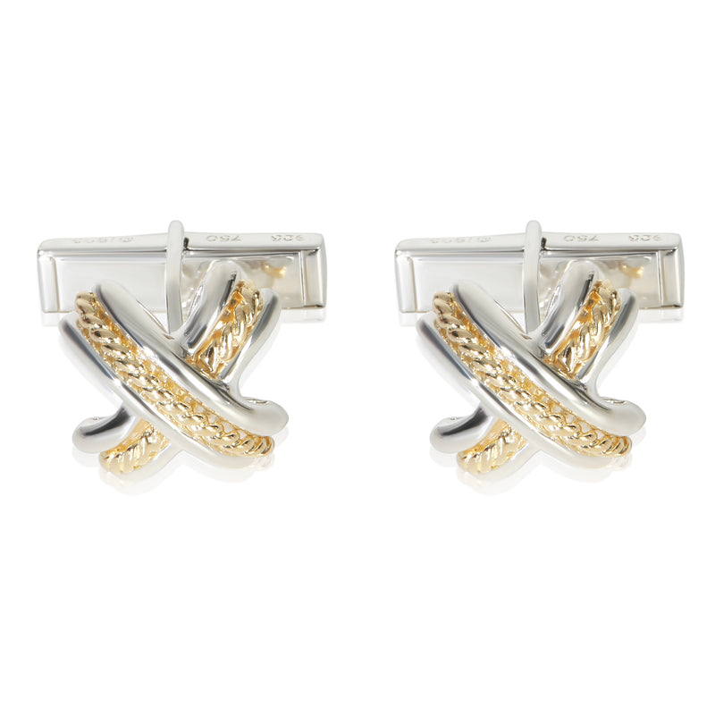 Tiffany & Co. Yellow Gold & Sterling Silver  Vintage 1992 Signature X Cufflinks fv