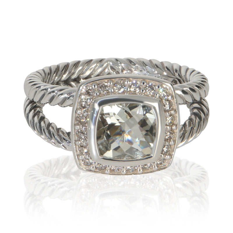 David Yurman Sterling Silver Prasiolite and Diamond Petite Albion Ring fv