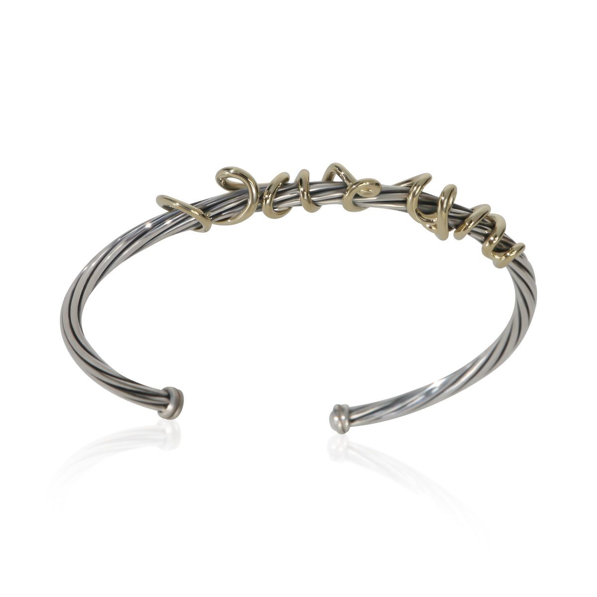 David Yurman Yellow Gold & Sterling Silver  Whispers I Love You Cuff Bracelet bv