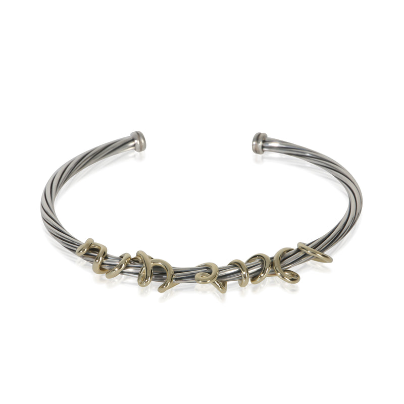 David Yurman Yellow Gold & Sterling Silver  Whispers I Love You Cuff Bracelet fv