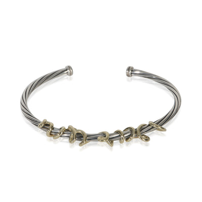 David Yurman Yellow Gold & Sterling Silver  Whispers I Love You Cuff Bracelet fv
