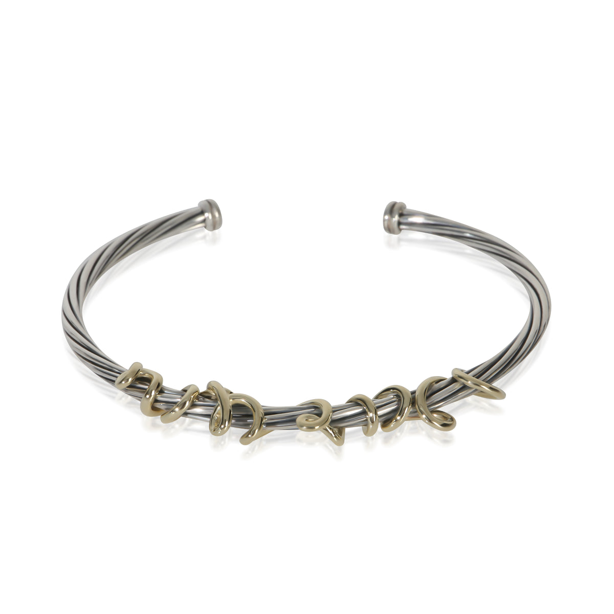 David Yurman Yellow Gold & Sterling Silver  Whispers I Love You Cuff Bracelet fv