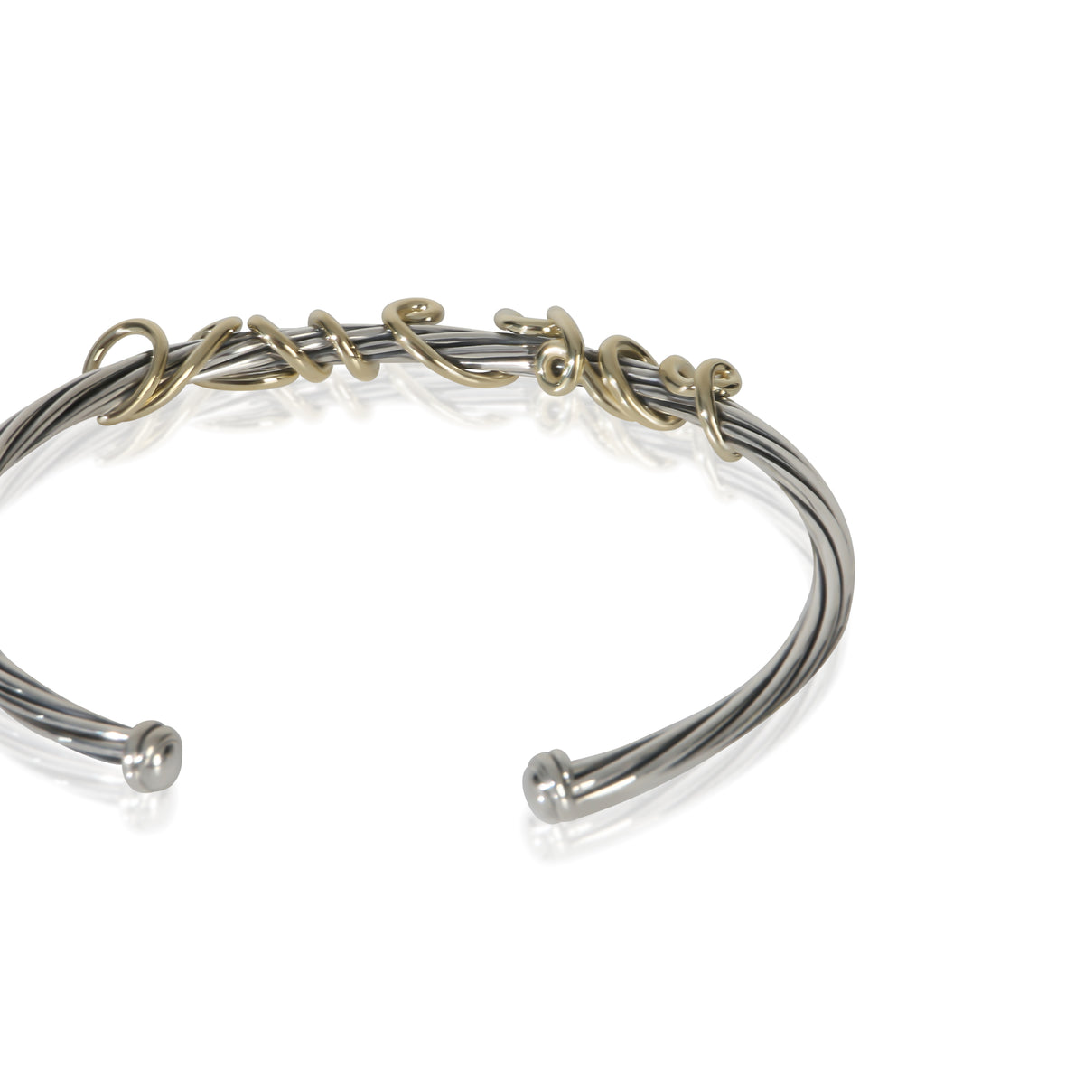 David Yurman Yellow Gold & Sterling Silver  Whispers I Love You Cuff Bracelet pv