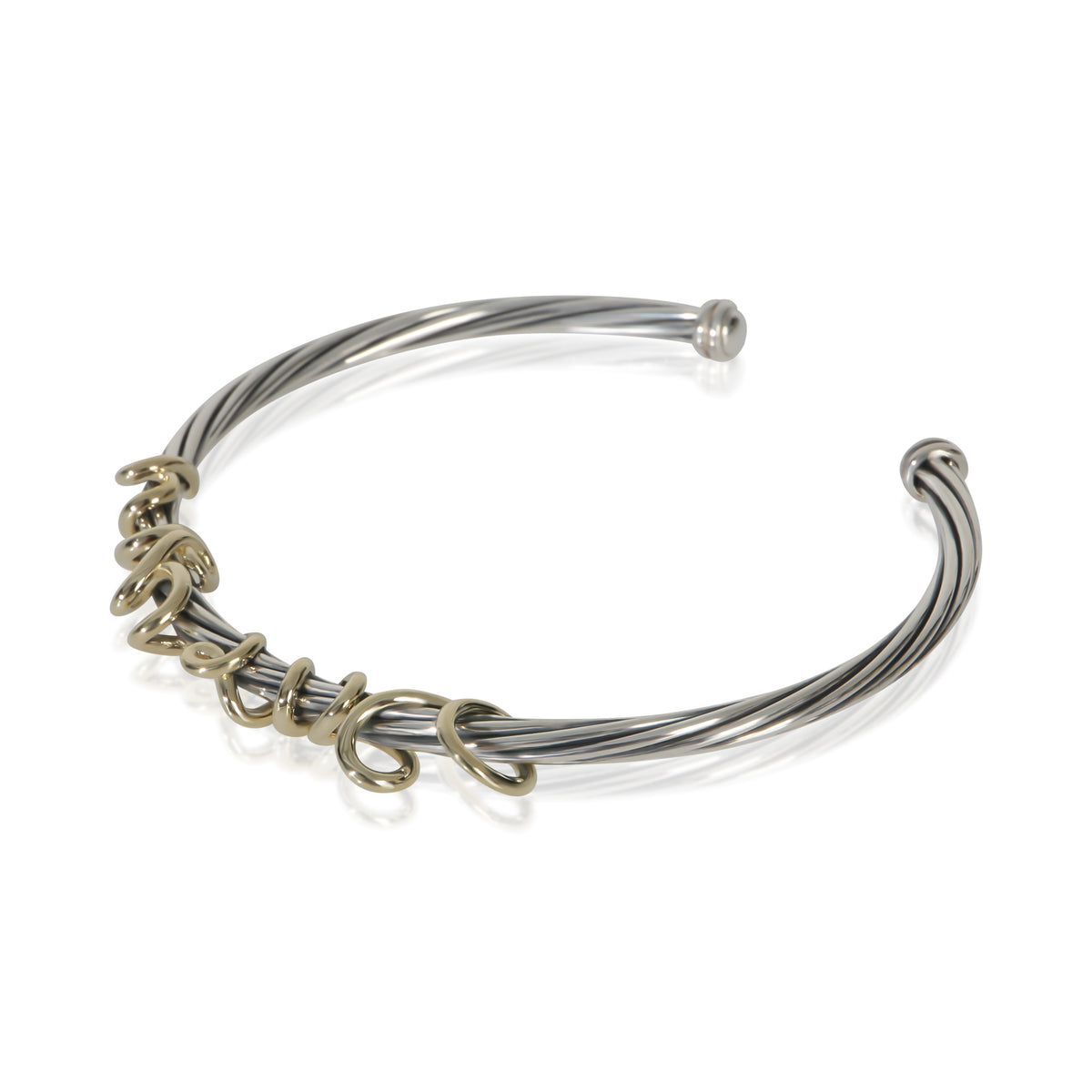 David Yurman Yellow Gold & Sterling Silver  Whispers I Love You Cuff Bracelet sv