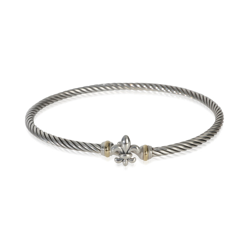 David Yurman Yellow Gold & Sterling Silver  Fleur De Lis Cable Hook Bracelet fv